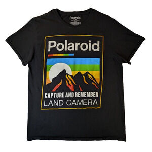 Polaroid T-Shirt Large Men's Land Camera Graphic Tee Black Cotton